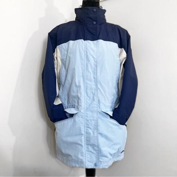 Vintage Two Tone Blue Two Layer Fleece + Winter Jacket Thick Warm Three Pockets - Picture 8 of 11